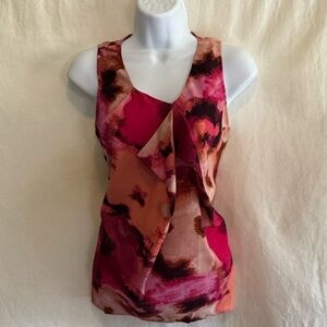 E-165 Loft Colorful Floral Sleeveless Pullover Summer‎ Blouse Size SP